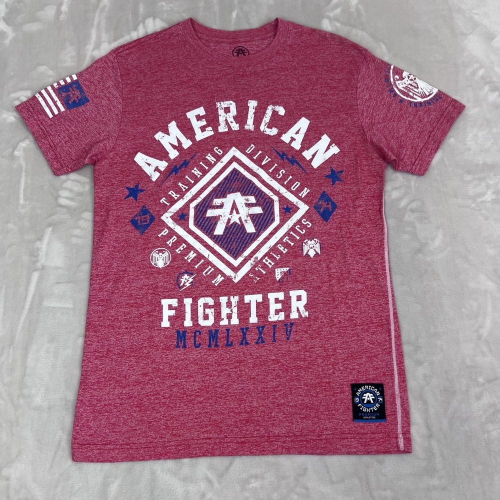 American‎ Fighter T Shirt Mens Medium Red Graphic Training MMA Streetwear Y2K